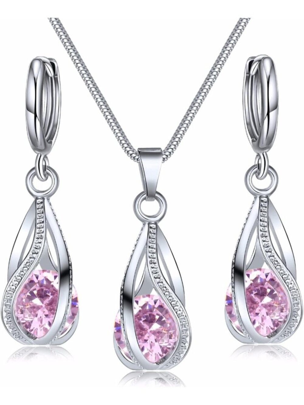 Elegant Silver Jewelry Set for Women - Rhinestone Crystal Necklace & Earrings